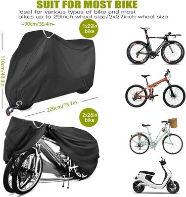 Водонепроникний чохол для велосипеда з щільного оксфордського полотна з кільцями для замка, ПУ-покриття, 200 x 110 x 90CM, з сумкою для зберігання, для зовнішнього використання