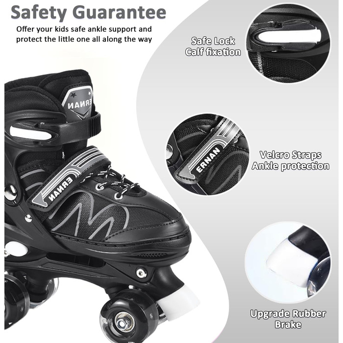 Роликові ковзани ERAN для дітей з LED підсвічуванням. Комфортні ролики для юнаків та початківців. 4 розміри, ролики для дівчаток, хлопчиків та початківців (білий, M)