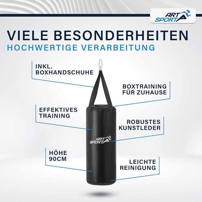 Боксерський мішок ArtSport® для дітей з рукавичками та бинтами - 8 кг, з кріпленням, від 6 років