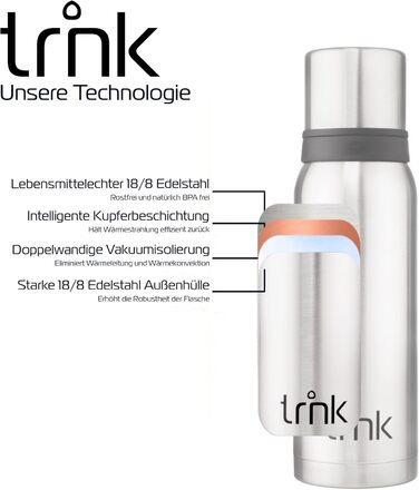 Термос trnk Outdoor Arktis 2, нержавіюча сталь, 1200 мл, BPA-free, 32 год гарячий, кришка з 2 чашками, для походів, можна мити в посудомийці