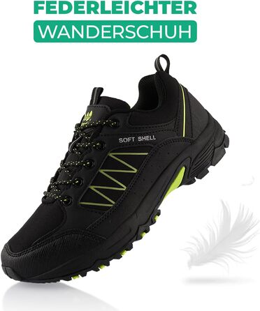 Туфлі для хайкінгу/трекінгу для жінок та чоловіків, Softshell, Trail Running, чорний, зелений (46 EU)