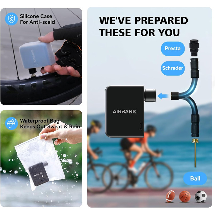 Електричний насос для велосипедів AIRBANK Pocket PRO, 120 PSI, портативний, міні-насос з акумулятором, для ніпелів Schrader і Presta