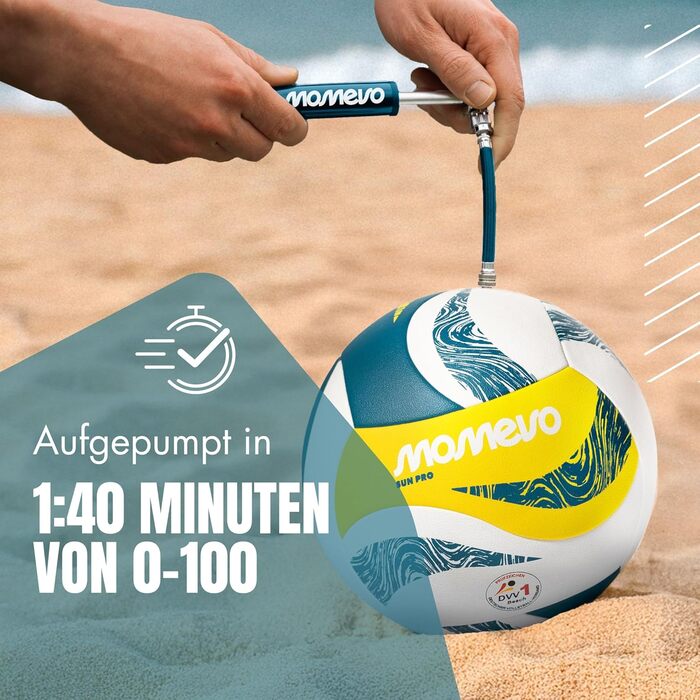 Волейбольний м'яч SunPro для пляжного волейболу, сертифікований DVV, розмір 5, м'яка поверхня з мікрофібри PU - для пляжних та спортивних ігор на піску, подарунок (у комплекті з насосом)