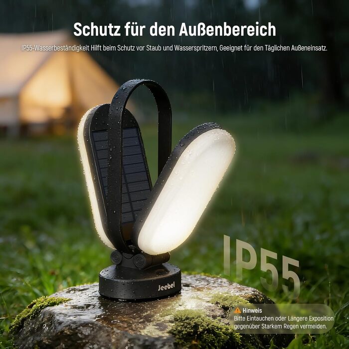 Ліхтар кемпінговий Jeebel Solar LED з Power Bank 5000mAh, 4 режими, диммер, IP55, для походу, намету, аварійного освітлення (Чорний)