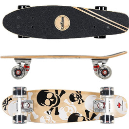 Скейтборд FunTomia Mini-Board Cruiser 57 см з 7-шарового канадського клену, підшипники Mach1 ABEC-9, білі з черепом, чорні LED-колеса