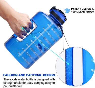 Спортивна пляшка для води SLUXKE 2.2 л / 3.78 л (1 галон) - BPA Free, витокозахисна, для фітнесу, спортзалу