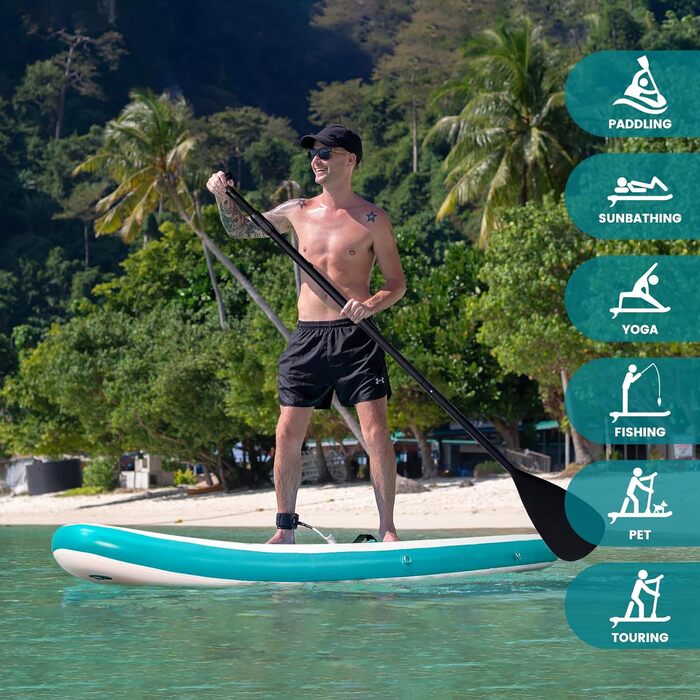 Надлегка SUP-дошка FEATH-R-LITE для дорослих, біло-зелена, широка стійка конструкція, з веслом, насосом, сумкою, преміум аксесуари