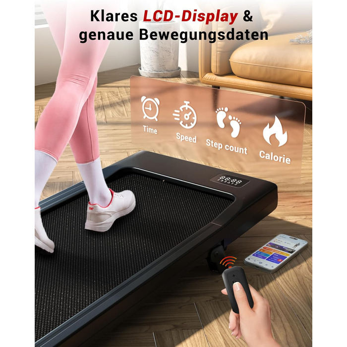 Бігова доріжка Superun Walking Pad з ухилом 6%, для дому, з додатком, до 136 кг, чорна. Швидкість до 12 км/год