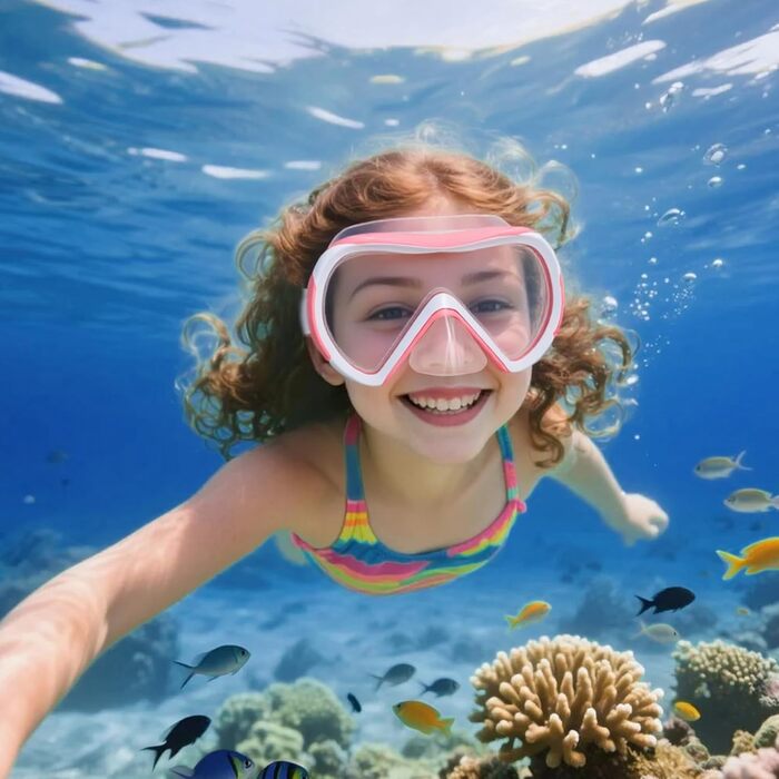 Дитячі маски для снорклінгу Kinder з трубкою, 180° панорама, проти запотівання, для дітей 4-16 років (рожевий)
