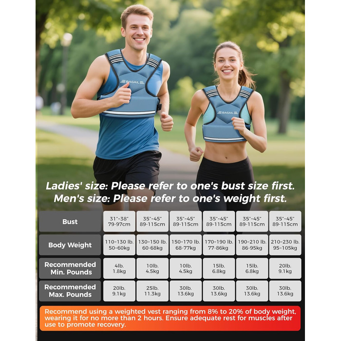 Вага для тренувань BAGAIL: регульована жилетка з відкидними вагами, для силових тренувань, фітнесу та аеробіки (Блакитна, 5.5-8.2 кг)