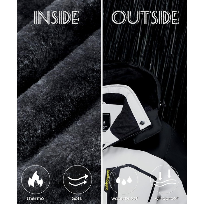 TACVASEN жіноча куртка-перехідник, тепла зимова куртка, куртка для походів, гірськолижна куртка з водонепроникною блискавкою, білий та чорний колір