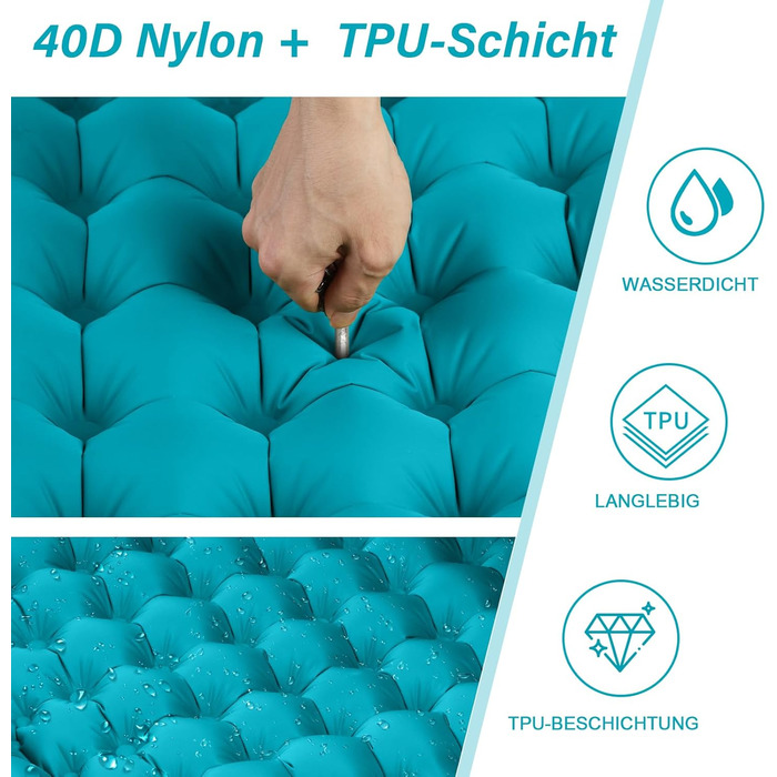 Надувний килимок для кемпінгу Isomatte 10 см, самонадувний, з насосом, для туризму та відпочинку на природі, односпальний, блакитний