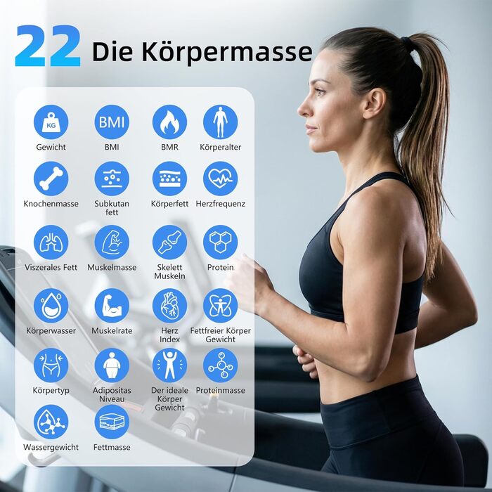 Розумні ваги для аналізу складу тіла з визначенням відсотка жиру, м'язової маси, BMI та вісцерального жиру, 25 показників, BIA-технологія, до 225 кг, чорні