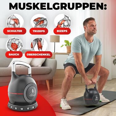 Кетлбел зміннісна Flexi-Kettlebell 2-20 кг для силових тренувань, CrossFit та загальної фізичної підготовки. Компактний, регульований, для домашнього тренажерного залу, Пілатесу, тренувань всього тіла. Набір кулькових гантелей.