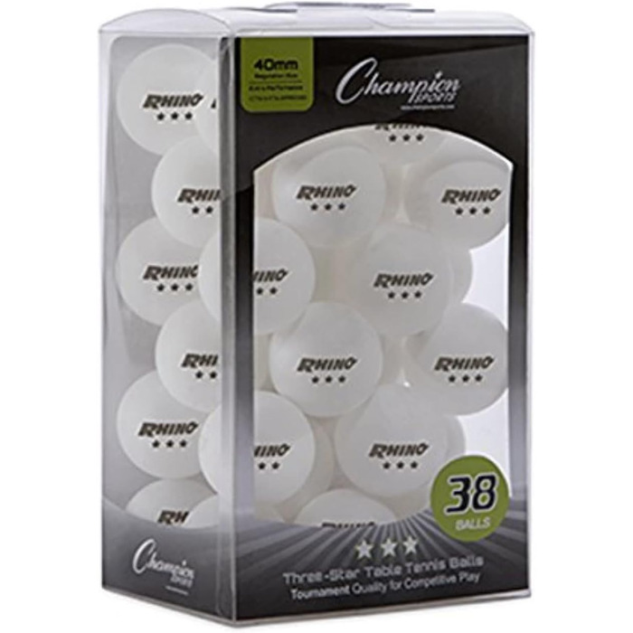 Champion Sports: Набір тенісних м'ячів для настільного тенісу, 3 зірки, білі, 38 шт.