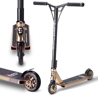SUOTU Станкер для трюків, професійний, 360° кермування, роликовий скейтборд з колесами 110 мм 85A PU, для дітей, підлітків та дорослих, вантажопідйомність 100 кг, алюміній (чорний – білий золотий)