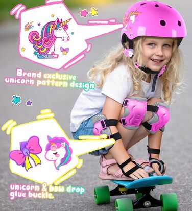 Дитячий шолом Einhorn для дівчаток з наколінниками. Захист для роликів, скейтборду, самокату та велосипеда. Розмір S (3-6 років). Рожевий колір.