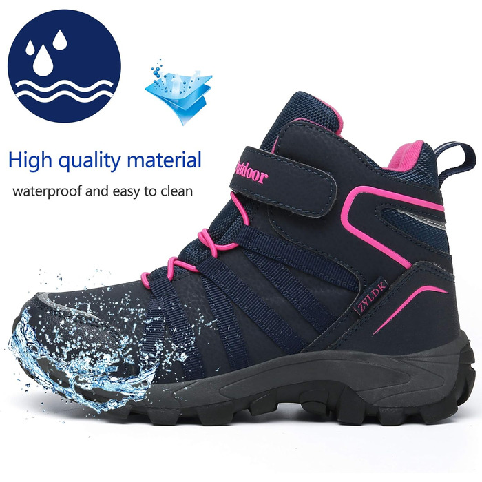 Дитячі зимові чоботи: теплий фліс, водонепроникність, для дівчаток та хлопчиків, підошва для трекінгу, синій та рожевий кольори, розмір 34 EU