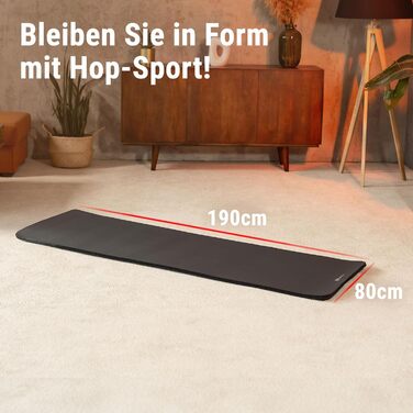 Hop-Sport килимок для гімнастики 190 x 80 x 1,5 см, фітнес-килимок - захист суглобів & протиковзкий, з NBR-піни + ремінь для перенесення, чорний