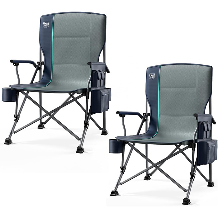 Крісло для кемпінгу Timber Ridge XXL, 230 кг, широке сидіння 62 см, з високою спинкою, підстаканником та міцними підлокітниками для кемпінгу, пікніка, саду та балкону (2 шт., блакитний)