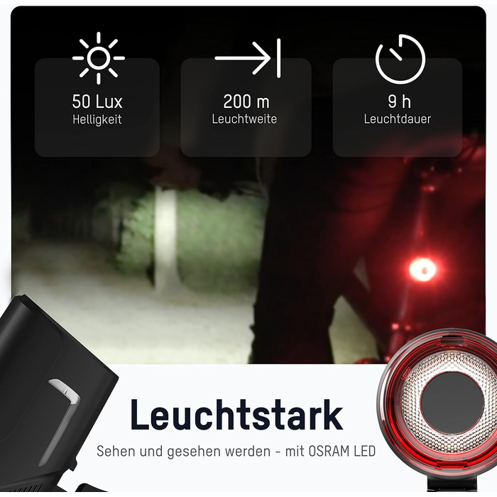 Набір велосипедних світлодіодів ANSMANN - безпечне освітлення, акумуляторний, вологостійкий, 50 Lux