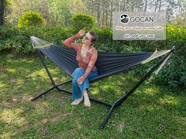 Гамак GOCAN подвійний 220x150 см, червоний, з розпірками, бавовна, для саду, балкону, дітей, до 300 кг