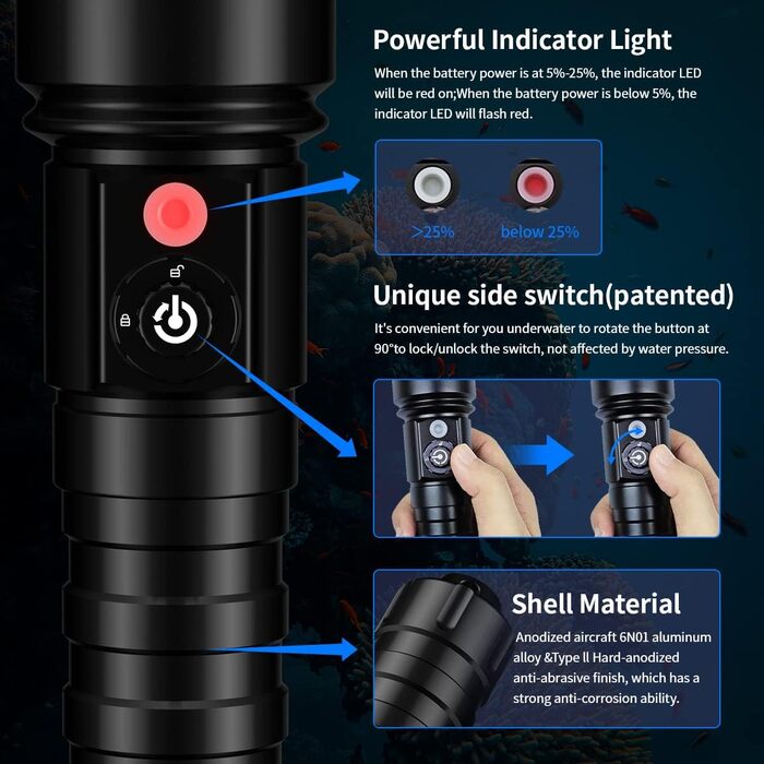 Ліхтар Xtar D26 для підводної фотографії, 1100 Lm, водонепроникний до 100 м, з бічним перемикачем