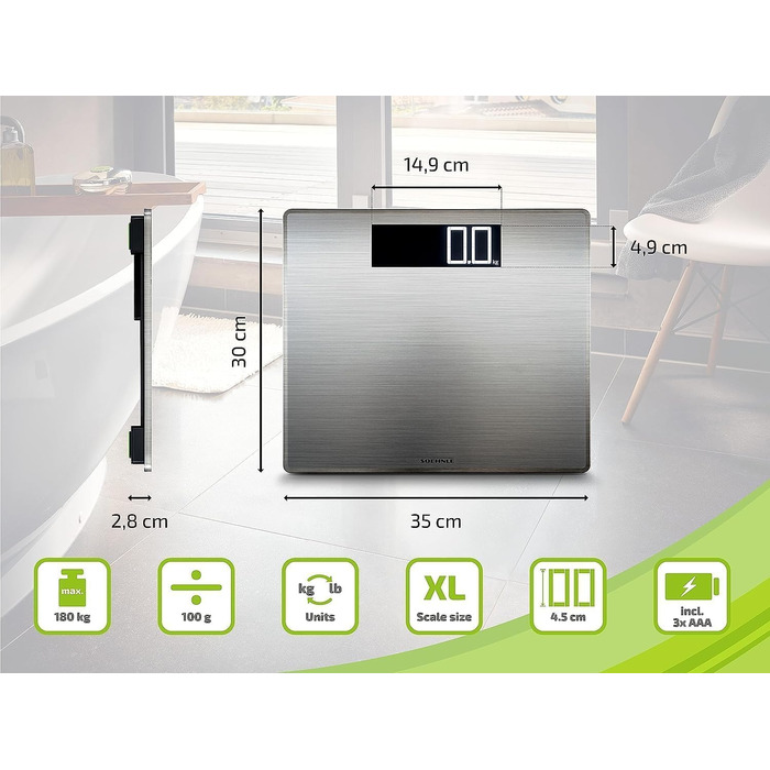 Ваги підлогові Soehnle Style Sense Safe 300, цифрові, нержавіюча сталь, до 300 кг, з великим LCD-дисплеєм
