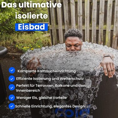 Тонна для криотерапії Eisbad для спортсменів з кришкою, портативна ванна для криотерапії, The Cold Pod, розкладна надувна ванна для дому та вулиці (Elite Barrel)