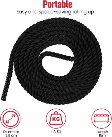 Битва-канат Ultrasport Battle Rope: для силової витривалості та м'язового розвитку, 15м