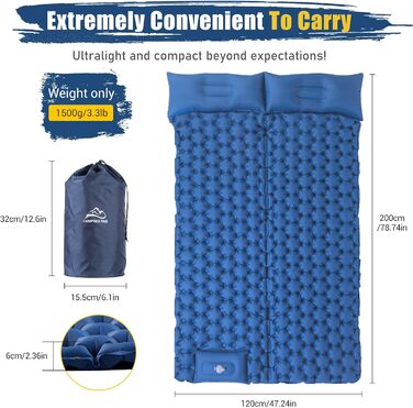 Килимок для кемпінгу Elegear Isomatte 2 особи, надувний, 120x200 см, для туризму та відпочинку на природі