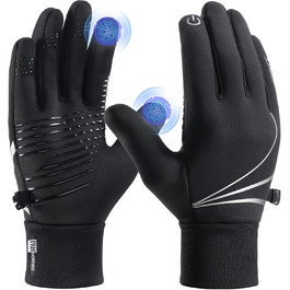 Рукавички PUIOU для чоловіків та жінок, теплі зимові рукавички для велосипеда, спортивні рукавички з сенсорним екраном, чорні (L)