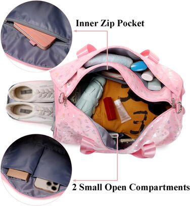 Спортивна сумка для дівчаток Kord з квітковим принтом (25л) з водовідштовхувальним відділенням для мокрого одягу та взуття. Ідеальна для школи, спорту, танців та тренувань. Чорний/Рожевий колір.