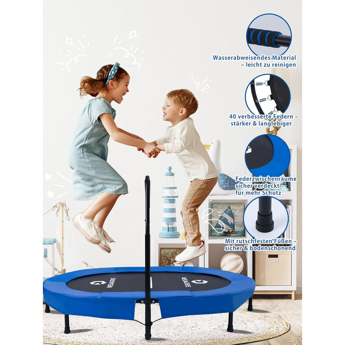 Батут овальний для дому 2 осіб до 150 кг синій з ручкою - фітнес, для дітей та дорослих