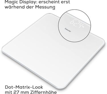 Цифрова скляна вага Beurer GS 225 біла, Magic-Display, Dot-Matrix-дисплей, для людей