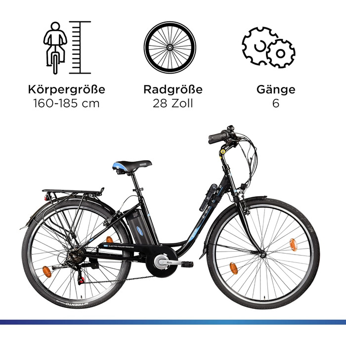 Жіночий електровелосипед ZÜNDAPP City 28 дюймів, 6 швидкостей, V-гальма, підсвітка, ретро Hollandrad Z505 для зросту 160-185 см