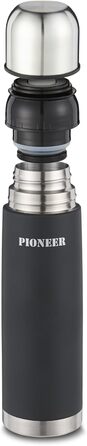 Термос Pioneer 1 л з нержавіючої сталі, вакуумний, з кнопкою та чашкою, 8 годин гаряче, 24 години холодне, 100% герметичний, BPA Free, чорний