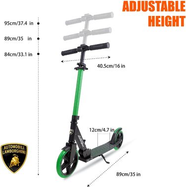 Самокат трюковий Lamborghini CityRoller складаний, регульована висота, для дорослих і дітей до 100 кг, зелений з підніжкою та заднім гальмом