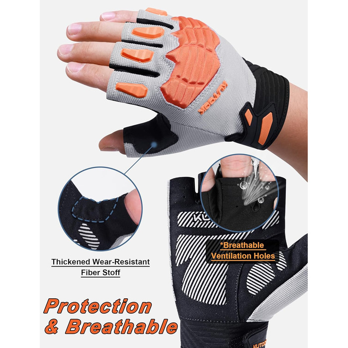 Велосипедні рукавички KUTOOK MTB для гірського велосипеда, літні, чоловічі/жіночі, з амортизацією долоні 5 мм, захист TPR SCR, сенсорний екран, дихаючі, KT202, срігало-помаранчеві