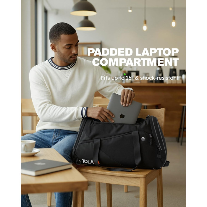 Спортивна сумка Tolaccea з відділенням для взуття та мокрого одягу, 47L, чорна. Ідеальна для фітнесу, тренувань, басейну та подорожей