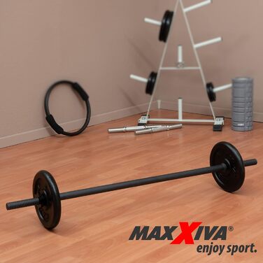 MAXXIVA Штанга 120 см для силових тренувань, чорна, хромована, зіркові замки, для бодібілдингу, фітнесу та важкої атлетики