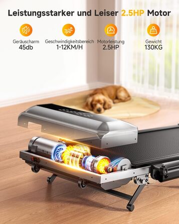 Біговий тренажер для дому з нахилом, 2 в 1, складний, 12 км/год, 2.5HP, під стіл, з пультом та додатком, чорний, нахил 12%