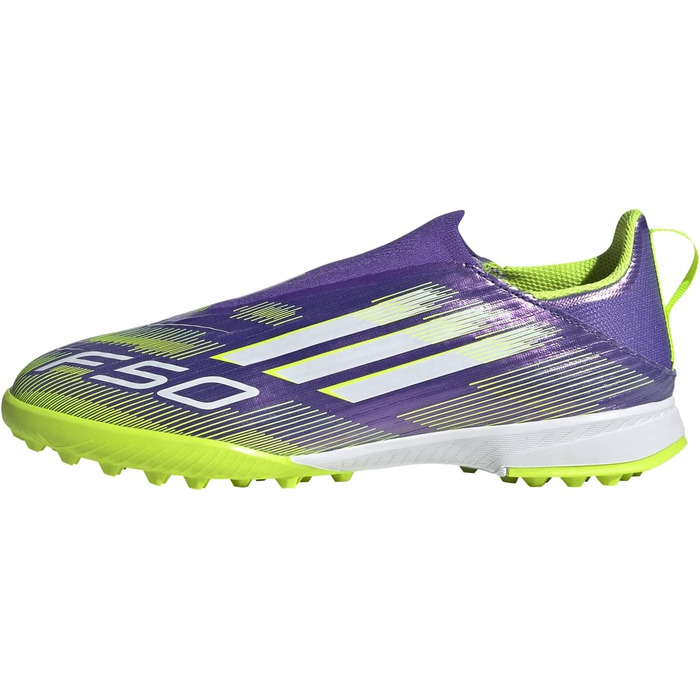 Дитячі футбольні бутси adidas F50 League Laceless для твердого поля, 34 EU, Purple Rush/Cloud White/Lucid Lemon