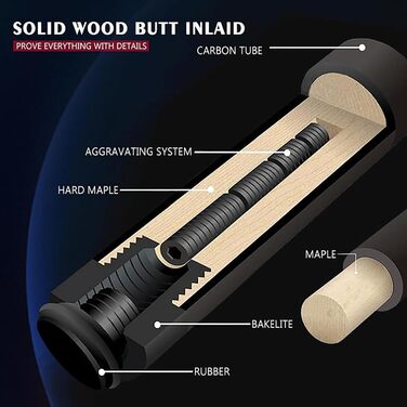 OKHEALING Професійний Більярдний Кіюк T700 з Карбону, 147 см, 12.4 мм, 8 зубців, для 8 та 9 куль