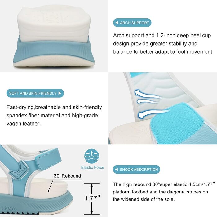 Сндалі жіночі ONCAI Wander з ортопедичною устілкою, підтримка склепіння стопи, для плантарного фасциїту, блакитно-білі, розмір 36-43