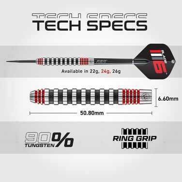 Дротики для дартсу WINMAU Advance 500 Series 24 г з червоними опереннями та стержнями