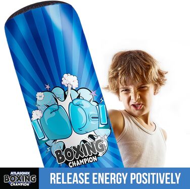 Надувний боксер для хлопчиків 4-8-12 років, стоячий бокс, карате-таеквондо, іграшка для активних ігор, подарунок на день народження, синій, міцний бокс-сет