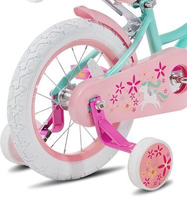 JOYSTAR Едноріг 12 дюймове дитяче велосипед для дівчаток 3-5 років з супутніми аксесуарами та додатковими колесами, зелений