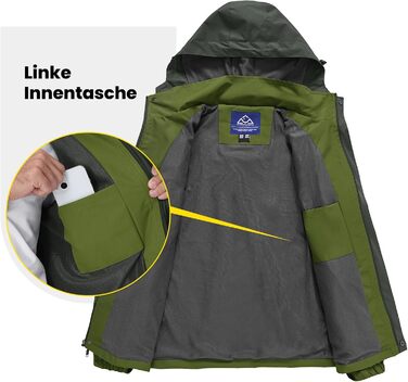 Чоловіча outdoor куртка для походів donhobo: водонепроникна, вітрозахисна та дихаюча функціональна куртка для трекінгу зі знімним капюшоном, зелена, розмір M