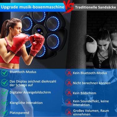 Музична бокс-машина Yeelan з Bluetooth, LED підсвіткою, настінна, з боксерськими рукавицями для дорослих і дітей, для тренувань і зняття стресу, чорна+фіолетова